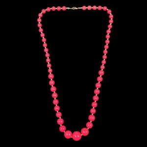 VTG 50s Candy Apple Red Graduated Beaded Necklace 24" Cherry Gold Tone Lucite
